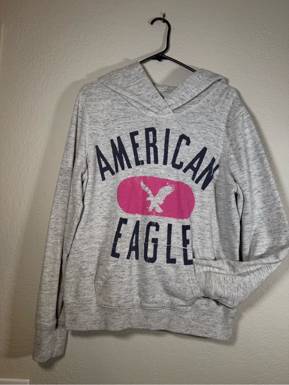 American Eagle Outfitters Heather Gray Hoodie Pink Logo Womens XL